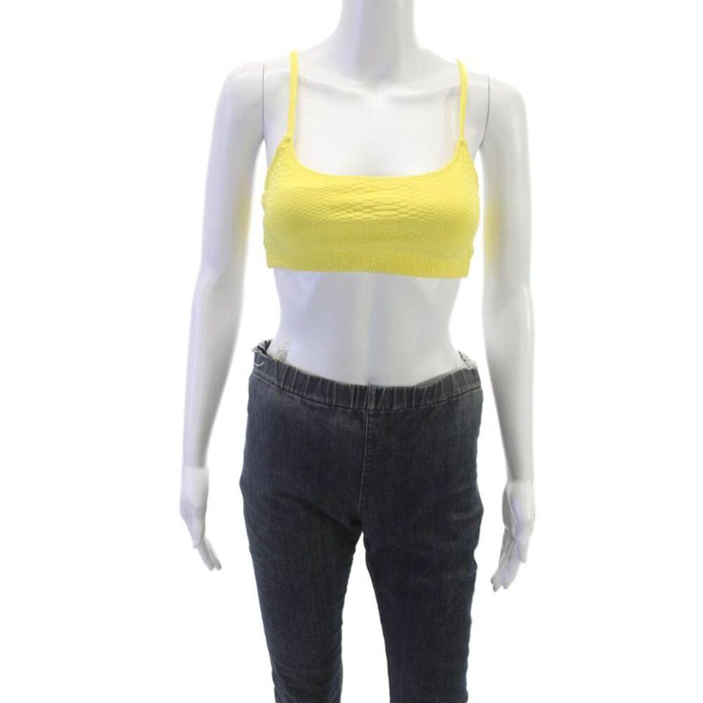 Gigi C Womens Spaghetti Cross Strap Square Neck Sports Bra Yellow Size Small